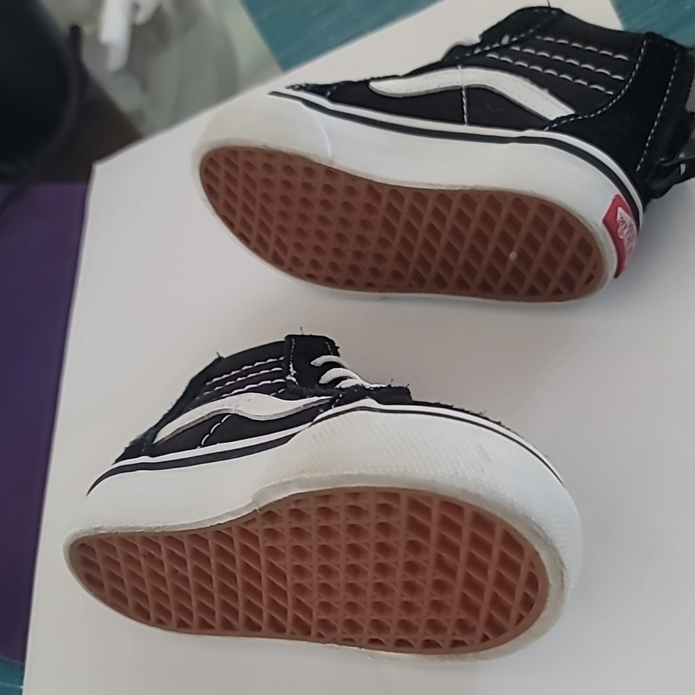 Vans Toddler Shoe Size 4 Black White Leather Sneakers Zip Back Sk8 Hi Zip Kids - Picture 9 of 10